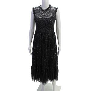 Needle & Thread Womens Sheer Panel Sequined Sleeveless Dress Black Size 6